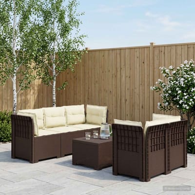 vidaXL - 5-Zits - Tuinbank - met - Kussens - Rattanlook - PP - Bruin