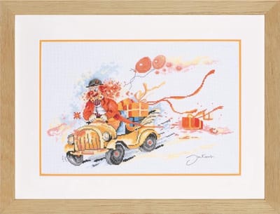 Borduurpakket Clown bringing presents- Lanarte