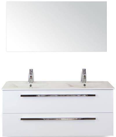 Seville Badmeubelset 120 cm - 2 Laden Wit Hoogglans - Wastafel Enjoy Dubbel met Spiegel