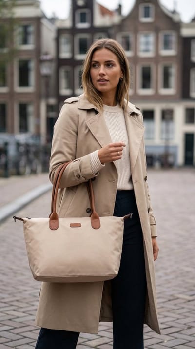 Lundholm Shopper Dames Handtas dames Tote Bag Beige Champagne - Shopper dames met rits handtassen dames schoudertas - vrouwen cadeautjes - verjaardag cadeau vrouw | Scandinavisch Design - Danviken Serie - Beige