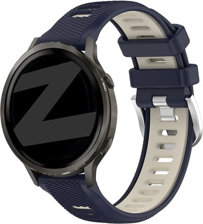 Bandz Siliconen sport bandje met gesp geschikt voor Garmin Vivoactive 4s / Vivomove 3s / Venu 4 - 41mm / Venu 3s / Venu 2s / Forerunner 265s / Forerunner 255s - Donkerblauw/Beige
