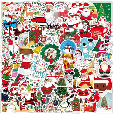 100 Stuks Waterdichte Kerststickers van Vinyl voor Decoratie, Waterflessen, Laptop en Scrapbook