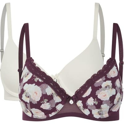 Ted Baker Judith 2 Pk Solid & Rose Print T-shirt Bras Berry Floral/ Wh Maat: 32C | BH's Outlet | Dames | Roze