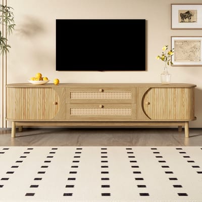Rotan TV-meubel 170 cm Walnoot – TV-kast met Deuren en Laden