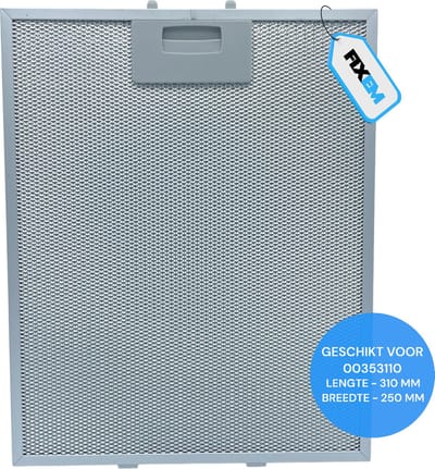 Fixem® - Afzuigkap Metaalfilter - Vetfilter voor afzuigkap - Geschikt voor Bosch Siemens Neff 00353110 - 353110 (310x250x8mm)
