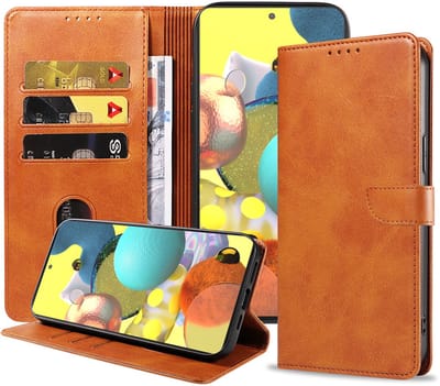 Geschikt voor Samsung Galaxy A51 5G Telefoonhoesje Kunstleer met Magnetisch lipje en Pasjeshouder Book Case met Klepje - Bruin - Smartphonica geschikt voor Samsung Galaxy A51 5G