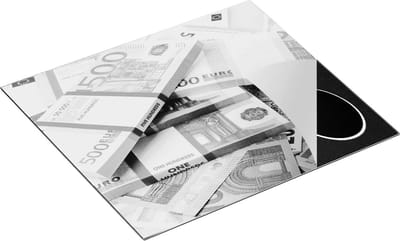Chefcare Inductie Beschermer Euro Geld Briefjes - Stapels - Zwart Wit - 60x50 cm - Afdekplaat Inductie - Kookplaat Beschermer - Inductie Mat