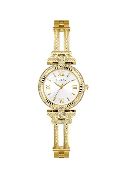Guess Delphine Quartz Analoog Horloge Goudkleurig Kast Gemaakt Van 100% Roestvrij Staal En Een Armband Van 100% Roestvrij Staal 28 GW0864L1, GW0864L2