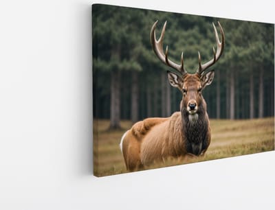 Saammp Canvas Schilderij - hert in de wei - Natuur - Dieren - 45x30 - Foto op canvas - Wanddecoratie - Muurdecoratie Woonkamer - Slaapkamer decoratie - Canvas Print