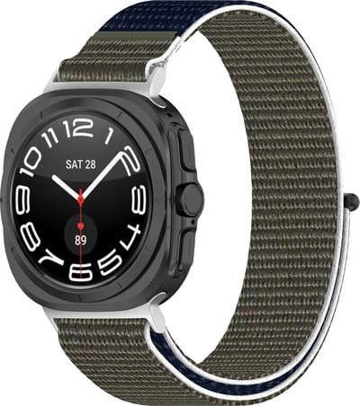 By Qubix - Compatible Samsung bandje - Nylon Sport loop bandje - Groen / donkerblauw - Geschikt voor Samsung Galaxy Watch Ultra / Ultra 2 - 47mm