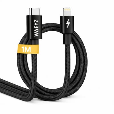 WAEYZ USB-C kabel naar Lightning poort Snoer 1 Meter Zwart – Snellaadkabel – Extra Stevig Gevlochten – Geschikt voor iPhone & iPad met Lightning aansluiting