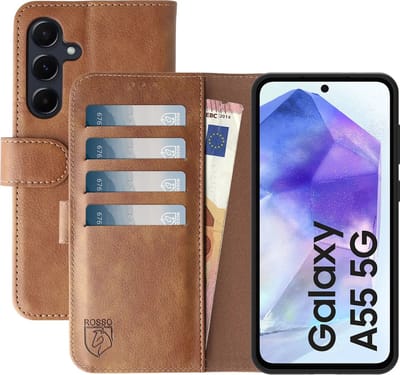 Rosso Element Geschikt voor Samsung Galaxy A55 | Portemonnee Hoesje | Wallet Book Case | 3 Pasjes | Magneetsluiting | Stand Functie | Bruin