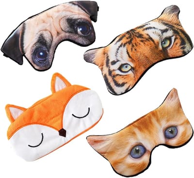 Thijox - Set van 4 Schattige Dierenslaapmaskers - Zachte Pluizige Blinddoeken voor Kinderen en Volwassenen - Ideaal voor Vliegtuig, Reizen en Slaapspe