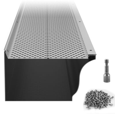 Dakgootbescherming, 152 mm Breedte, Aluminium Bladfilter, DIY Dakgootbedekking, 52 Stuks, 6344 cm Totale Lengte, 4 mm Gatdiameter en 0,5 mm Dikte, Raptor Dakgootbescherming