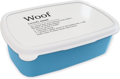 Broodtrommel Blauw - Lunchbox - Brooddoos - Woof - Quotes - Spreuken - Woef definitie - Woordenboek - 18x12x6 cm - Kinderen - Jongen