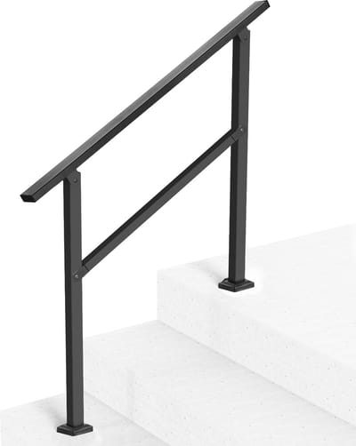 Trapleuning, 103 Cm - Zwarte Vierkante Buizen - Stevig Koolstofstaal - Geschikt voor 2-3 Treden - Ideaal voor Ouderen