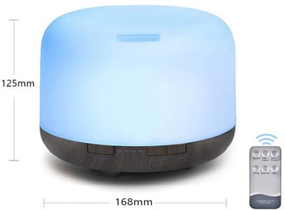 Aromadiffuser, ultrasone luchtbevochtiger (met afstandsbediening), verstuiver, elektrische luchtbevochtiger, aromalamp, etherische oliediffuser met 7 kleuren, 500 ml donkergrijs