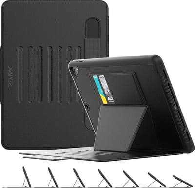 iPad 6e/5e Generatie 9.7 inch Hoes met Auto Sleep/Wake, Schokbestendig en Multi-hoek Stand, Inclusief Potloodhouder en Kaartsleuf, Zwart
