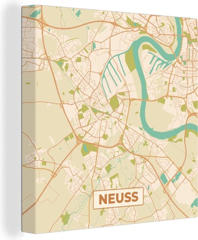 Canvas Schilderij Neuss - Plattegrond - Kaart - Vintage - Stadskaart - 20x20 cm - Wanddecoratie