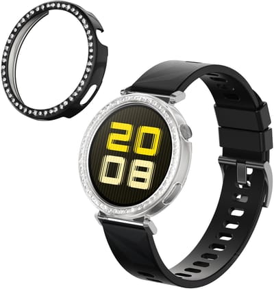 kwmobile 2x kunststof horloge rand bescherming geschikt voor Huawei Watch GT5 41mm / Watch GT4 41mm Beschermhoes - Glitter beschermhoesje transparant / zwart