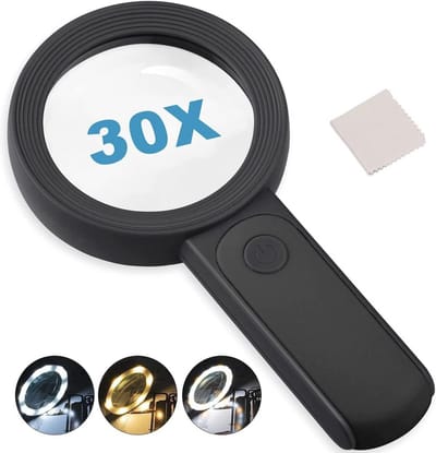 Vergrootglas met 18 LED-lampjes en 30-voudige dubbele glazen lens voor senioren - Perfect voor lezen, munten, postzegels en inspectie