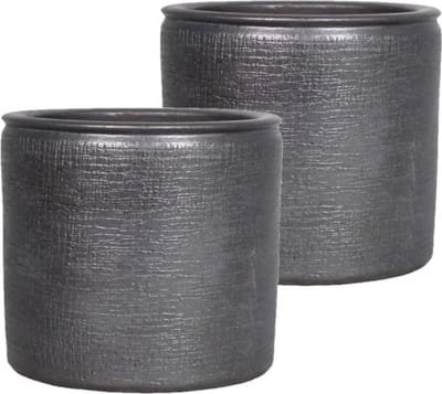 Floran Plantenpot - 2x - industrieel zwart - keramiek - 24 x 22 cm - Binnen gebruik