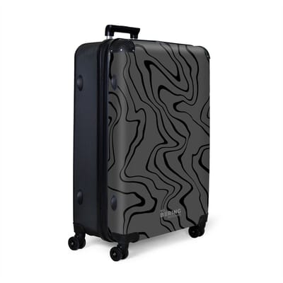 NoBoringSuitcases.com® - Koffer groot - Reiskoffer lichtgewicht - Grijze achtergrond met abstracte zwarte lijnen - Rolkoffer met 4 wielen - Grote trolley XL - 98 liter bagage