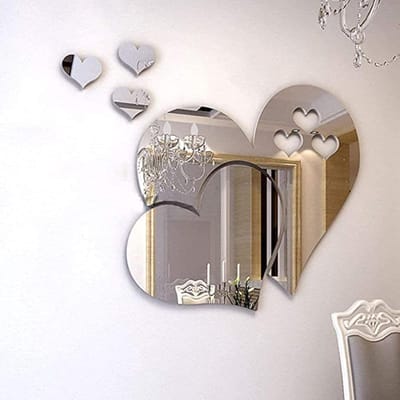 Dailygoody - Spiegel Muursticker - 3D Kristal Hart - Decoratieve Muurstickers - Zilver - DIY Wanddecoratie - Geschikt voor Binnen