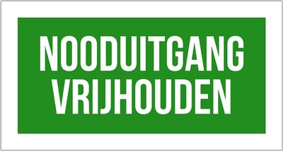 Pictogram/ bord | "Nooduitgang vrijhouden" | 30 x 15 cm | SOS | Noodgeval | Nooddeur | Brandweer | Deur | Groen | 1 stuk