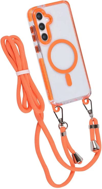 Hoes Geschikt voor: Samsung Galaxy S24 Hoesje voor om de nek - Magnetisch Magsafe Hoesje Met Koord - Hoes Met Koord - Hoes Cover Met Koord - Oranje