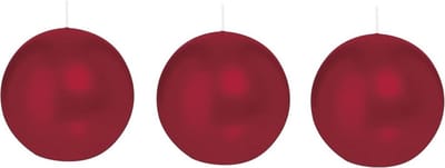 Trend Candles Bolkaars glad - 3x - bordeaux rood - 7 cm - 16 branduren - ronde kaarsen