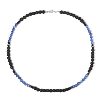 Cavill - 925 Sterling Zilver Halsketting - Nepal Kyaniet 57 ct & Hematiet 31,5 ct - Zwarte Lava Parels 34 ct - Elegant 50 cm