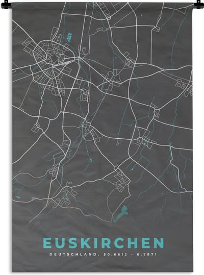 Wandkleed - Wanddoek - Kaart – Plattegrond – Stadskaart – Euskirchen – Duitsland – Blauw - 120x180 cm - Wandtapijt