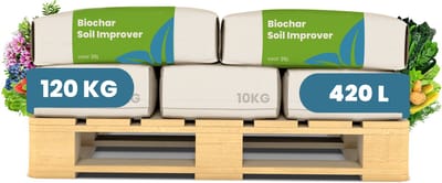 Biochar Plantaardige Houtskool Bodemverbeteraar - 12X = 120 Kg - 420 L - Organische Bodemverrijker - Verhoogt De Bodemvruchtbaarheid - Vermindert Stikstofverlies - Stabiliseert De Ph - Bevordert De Microbiële Biodiversiteit - Organifer
