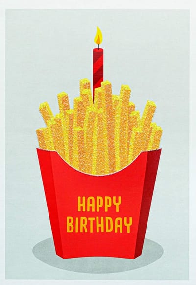 Luxe Verjaardagskaart met Opvallende Pommes Illustratie 11,7 x 16,5 cm