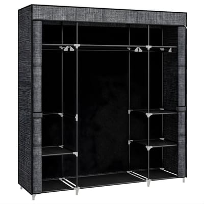 Kledingkast – Voor Slaapkamer – Draagbare Stofkast 162 x 43 x 175 cm met 3 Kledingrails en Niet-Geweven Stofhoes – Zwart