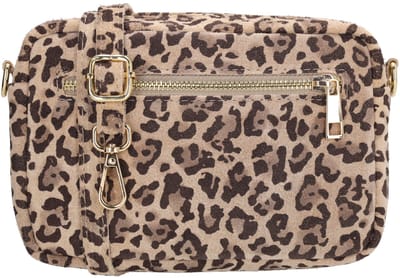 Charm London Elisa Schoudertas - Crossbody - Camerabag - Suede - Leer - Leren Dames Tas - Luipaard