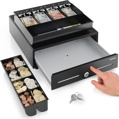 Kassalade voor Kassa - Compatibel met 6P/4C RJ11 - 4 Munt- & 8 Biljetvakken - Robuuste Metalen Behuizing - Handmatige Opening - Ideaal voor Detailhandel