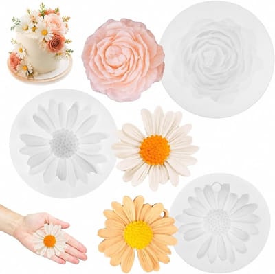 Set van 2 Silicoon Mallen voor 3D Kaarsen en Zeep, Daisy en Peony Vormpjes voor Chocolade en Snoep