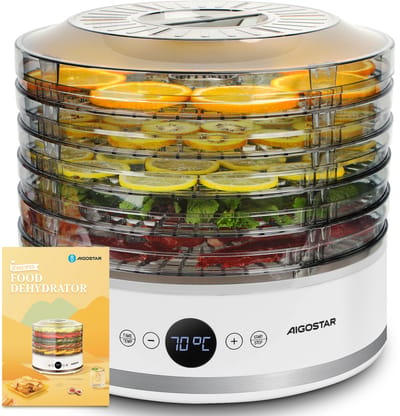 Aigostar Voedseldroger - Droogoven Elektrisch 380W - 5 Laags - 35°C tot 75°C - LCD Display - BPA-vrij - Timer - Dehydrator - Wit