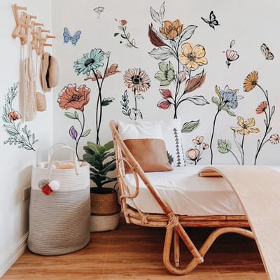 Store_8 - Boho Bloem Muurstickers - Eenvoudige Muurdecoratie - 91x61 cm - Wildflower Ontwerp - Perfect voor Meisjes Slaapkamer - Verwijderbaar en H...