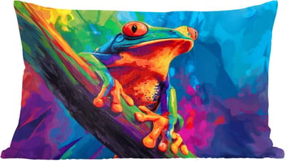 Sierkussens - Kussentjes Woonkamer - 60x40 cm - Kikker - Felgekleurd - Tak - Regenboog