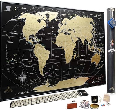 Wereldkaart Kras - Gouden Kaart - Reizen Plannen - Luxe Deluxe Editie - 88 x 63 cm - Zwart Goud