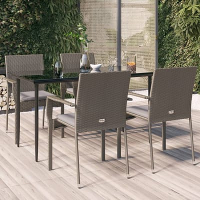 vidaXL - 5-delige - Tuinset - met - kussens - poly - rattan - zwart - en - grijs