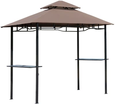 Grill Paviljoen - Grillpaviljoen met Zijplanken & Brandvertragend Dubbel Dak - BBQ Overkapping - Gazebo - Regenhoes - Tuinpaviljoen - Grillluifel voor Buitengrill - BBQ Tent - Pergola - voor Tuin, Balkon & Feesten - Koffiebruin