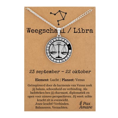 Weegschaal / Libra Sterrenbeeld Ketting op Cadeau Kaartje - Zilverkleurig - RVS - Spiritueel Cadeau - 60cm - Pax Amare