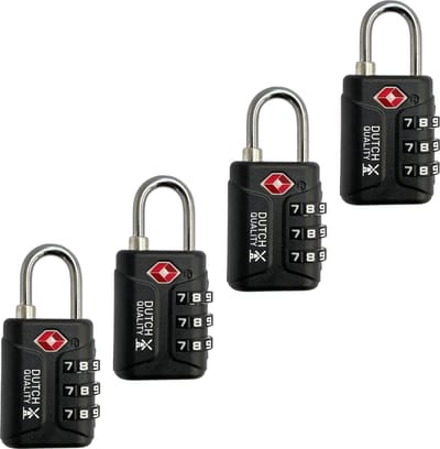 Dutch Quality® TSA Kofferslot 3-Cijferig - Cijferslot - Reisslot (4-pack) - Set van 4 - tsa slot - bagageslot - zwart