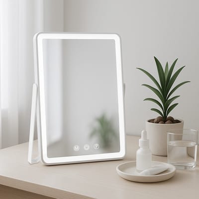 CLP Caistor Make up Spiegel - met Verlichting - klein - staand - USB-C Aansluiting - Reisspiegel - wit