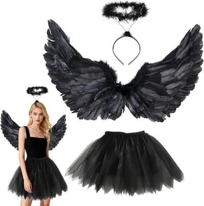 Volwassen Engel Kostuum met Vleugels, Tutu Rok en Halo voor Halloween en Feestjes, Perfect voor Vrouwen en Kinderen