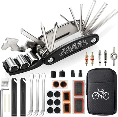 Fiets Reparatieset - 16-in-1 Multitool & Plakset - Opvouwbaar Lichtgewicht - voor Onderweg - Zwart - 1 Stuk